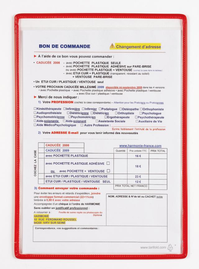 POCHES STANDARD - SANS PIVOTS - A4 - ROUGE