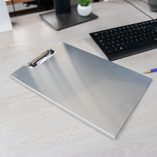 Porte-bloc à rabat, Aluminium, A4, Portrait