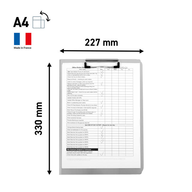 Porte-bloc à rabat, Aluminium, A4, Portrait