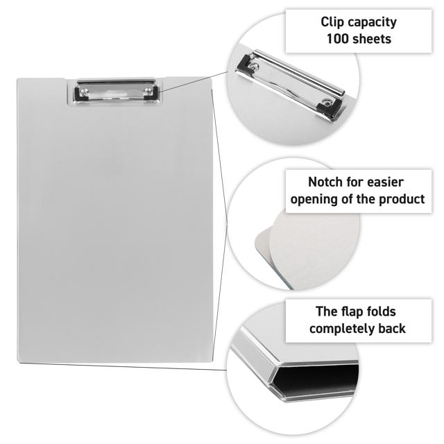 Porte-bloc à rabat, Aluminium, A4, Portrait