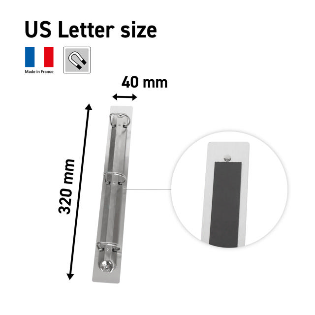 Support d’affichage 3 anneaux magnétique, aluminium, format lettre US