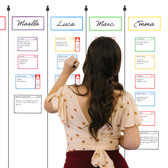 Kit cartes tâches magnétiques pour tableau Agile, 6 colonnes, cartes M