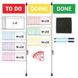 Kit cartes tâches magnétiques pour tableau Kanban, 3 colonnes, cartes M