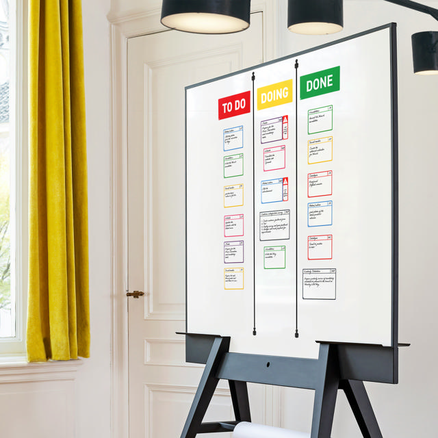 Kit cartes tâches magnétiques pour tableau Kanban, 3 colonnes, cartes M
