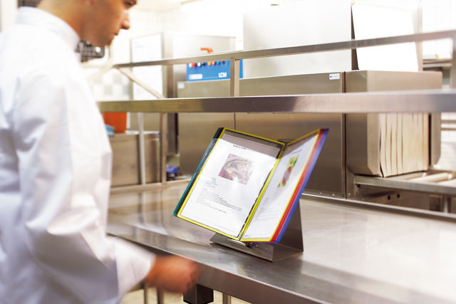 Socle pour système de présentation pupitre inox Tarifold, A4, pour 10 à 30 poches
