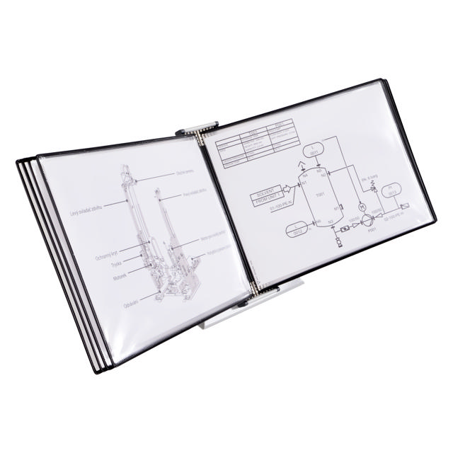 Support pupitre métal Tarifold monté vide, A4, avec butées, pour 10 poches