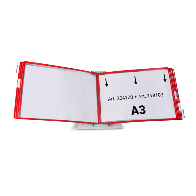 Support pupitre métal Tarifold monté vide, A4, avec butées, pour 10 poches