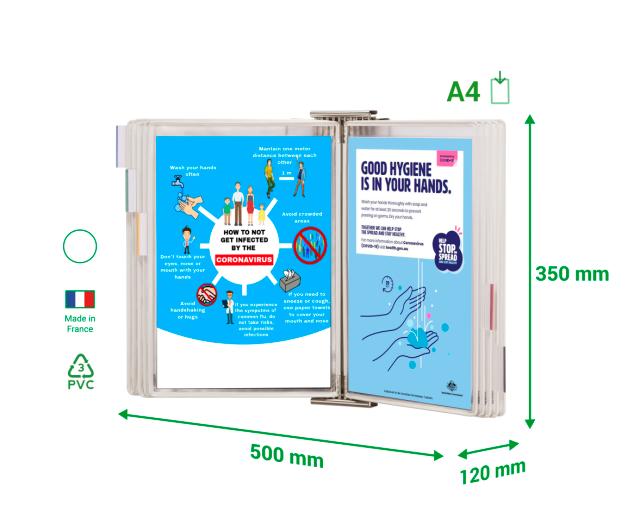 KIT MURAL ANTIMICROBIEN STERIFOLD - INOX - A4 - 10 POCHES - BLANC