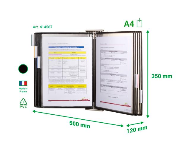 KIT MURAL ANTIMICROBIEN STERIFOLD - INOX - A4 - 10 POCHES - NOIR