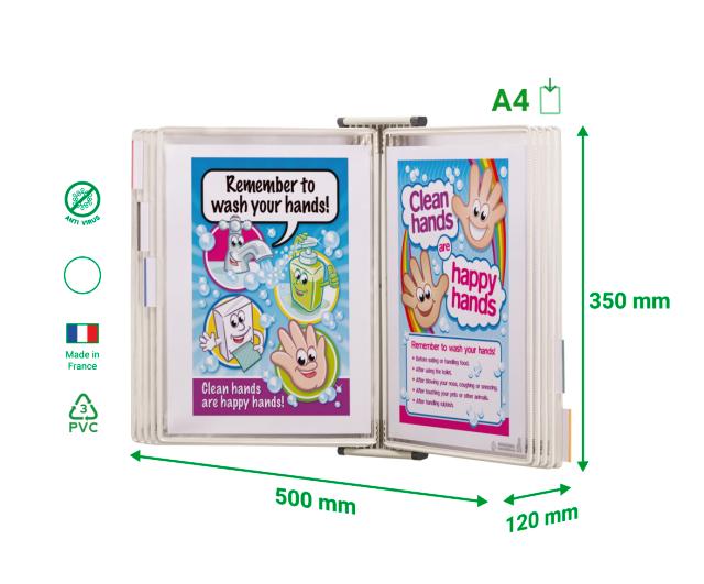 KIT MURAL MAGNETIQUE ANTIMICROBIEN STERIFOLD - A4 - 10 POCHES - BLANC