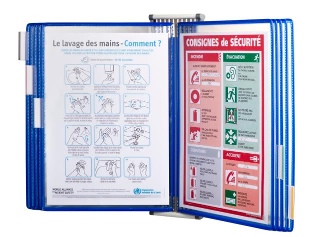 Système de présentation mural métal Tarifold, A4, 10 poches, insertion côté gauche