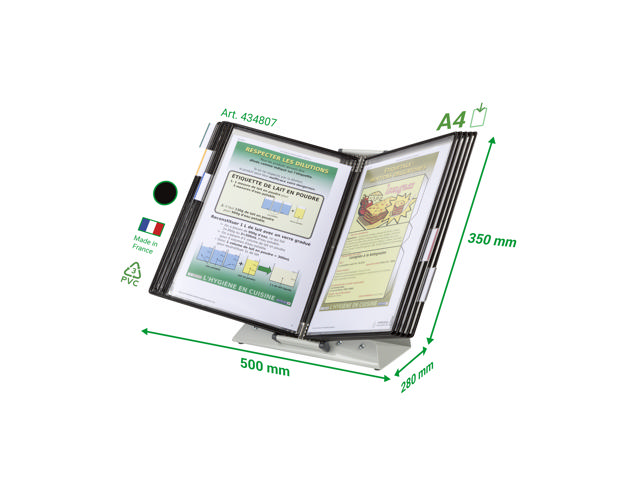 Système de présentation pupitre antimicrobien Tarifold, inox, A4, 10 poches