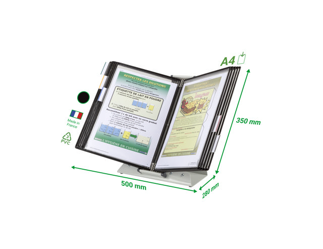 Système de présentation pupitre antimicrobien Tarifold, inox, A4, 10 poches