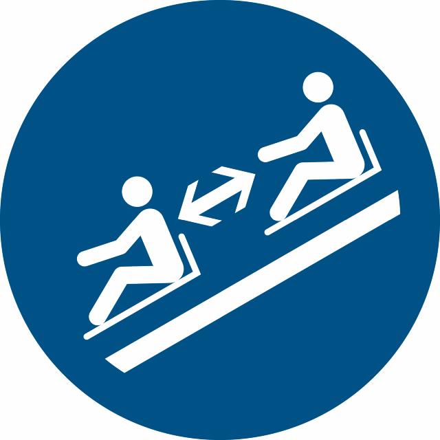 Panneau pictogramme garder ses distances avec la luge, Ø 100