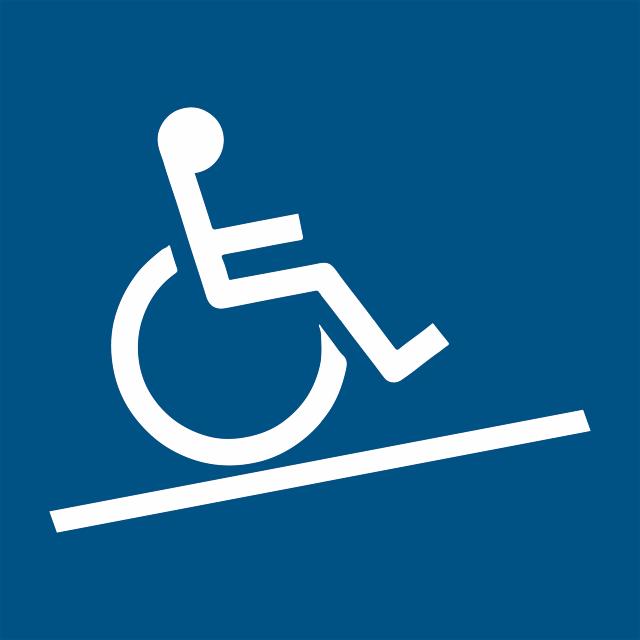 Panneau d'information - Rampe d'accès aux personnes handicapées et à mobilité réduite, 100 x 100 mm