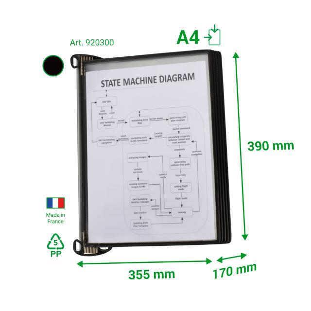 KIT MURAL PRO - A4 - 5 POCHES PP EASY LOAD - NOIR