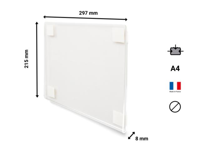Porte-affiche acrylique adhésif, permanent, A4, portrait/paysage