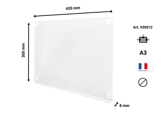 Porte-affiche acrylique adhésif, permanent, A3, portrait/paysage