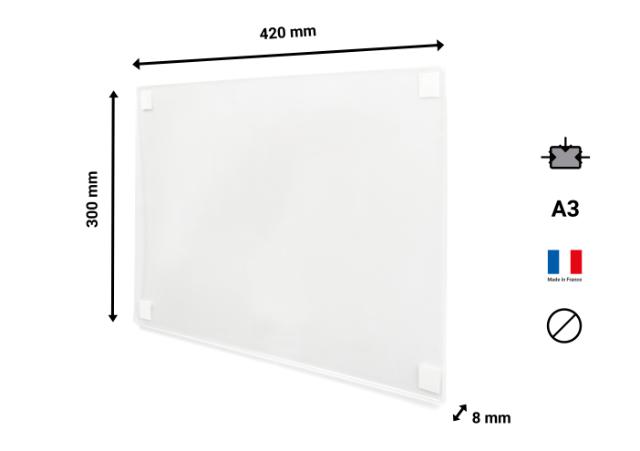 Porte-affiche acrylique adhésif, permanent, A3, portrait/paysage